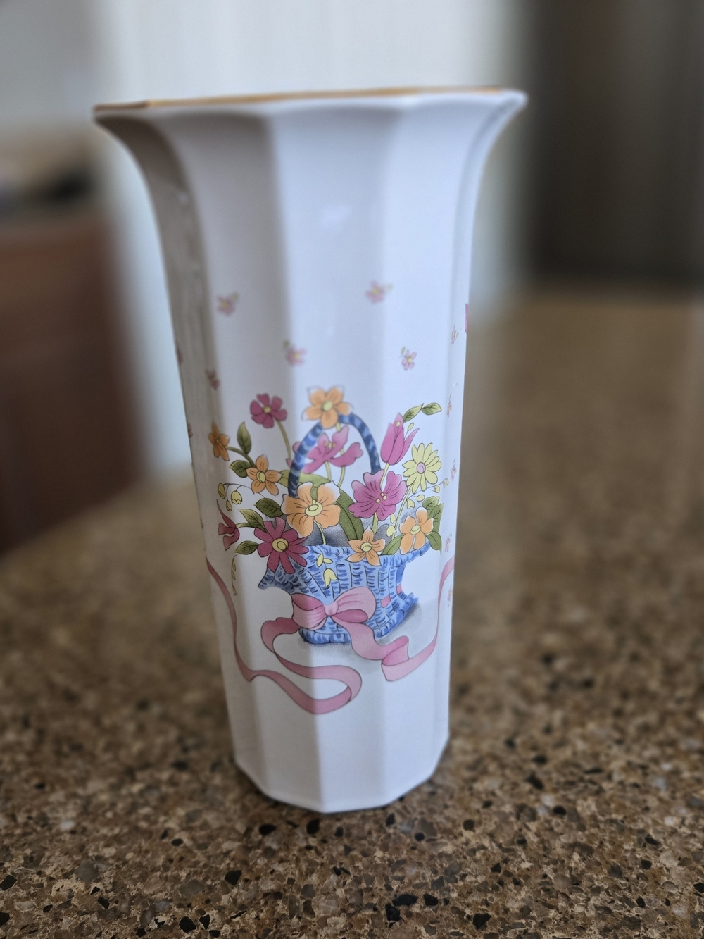 Vintage Floral Basket Vase Japanese Fine China Cottagecore 8.25" Gold Trim